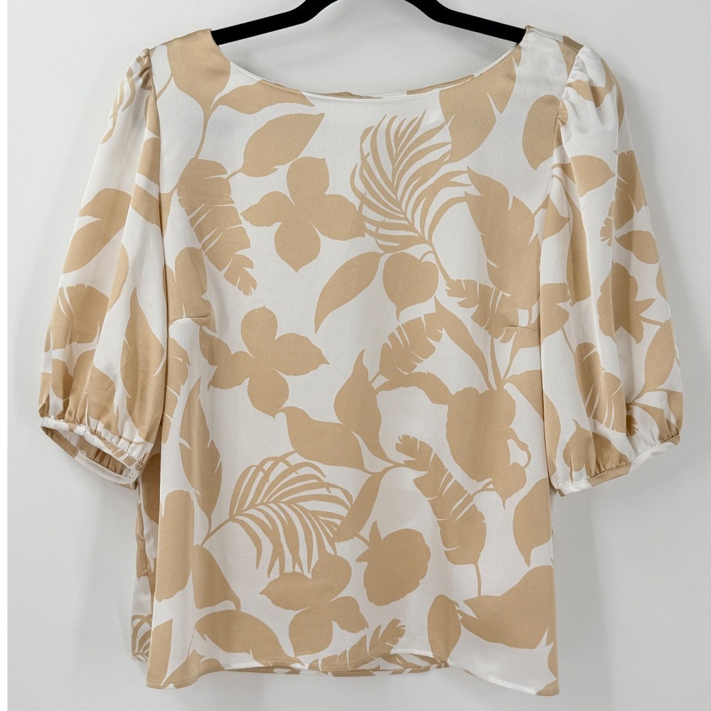 Ann Taylor‎ Blouse Womens sz L Floral Puff Sleeve office business casual preppy